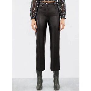 Wilfred Black Cropped Leather-Look Straight Pants